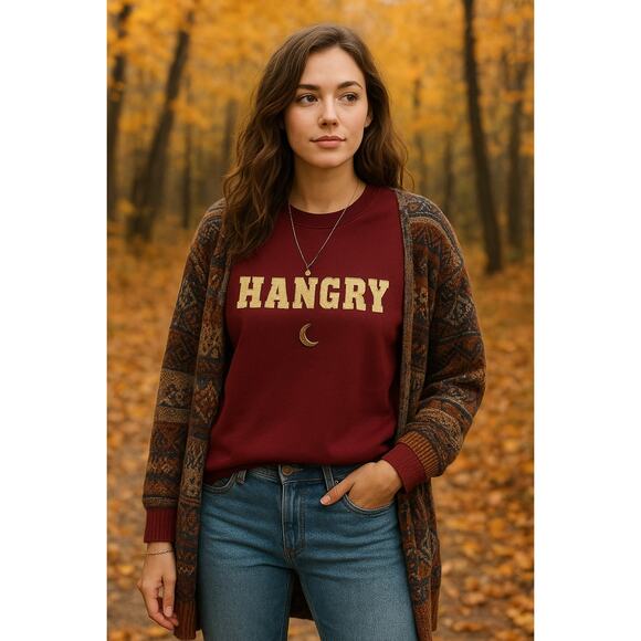 HANGRY Varsity Letter Burgundy Sweatshirt - Picture 1 of 1